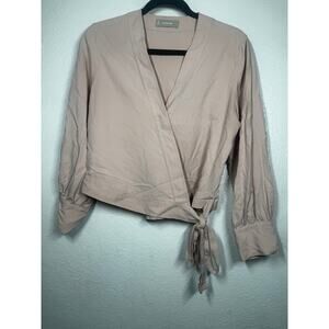 Everlane Silk Wrap Tie Top Pink Sz 6 Long Sleeve